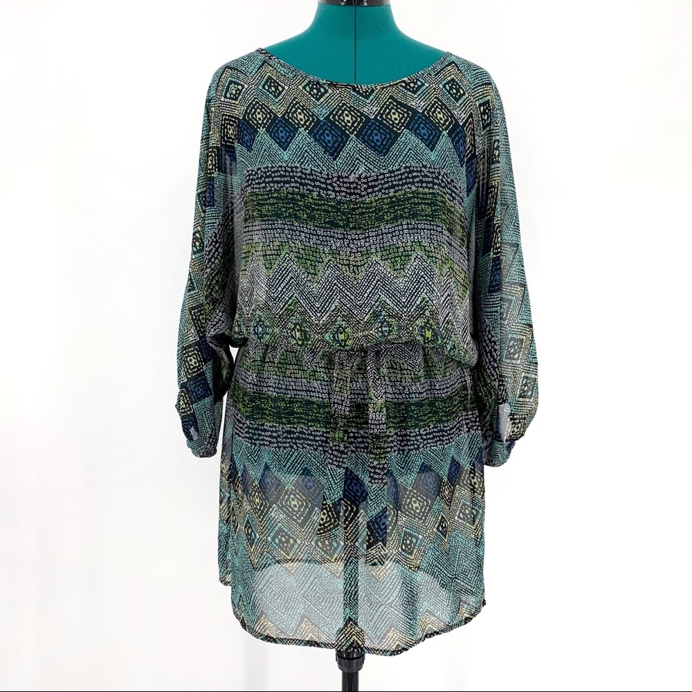 Eight Sixty Sheer 3/4 Sleeve Long Blouse, XS